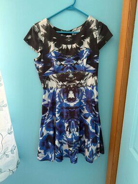 Milly Bold Blue & Black Abstract Print Fit & Flare Dress